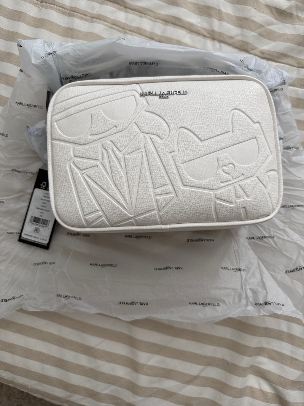 Karl Lagerfeld White Embossed Choupette Camera Bag